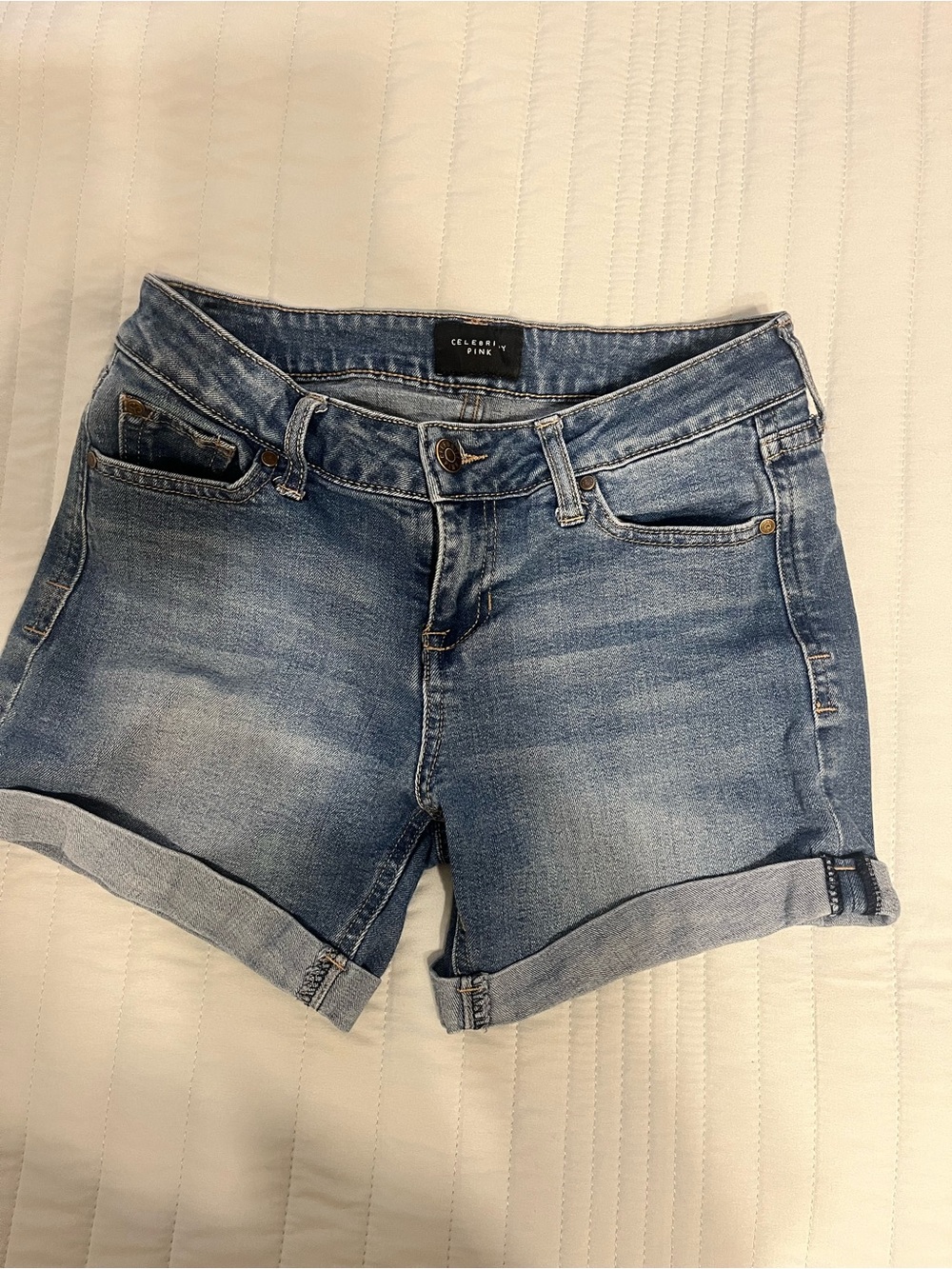 Celebrity Pink Women's Blue Denim Roll-Cuff Shorts-3